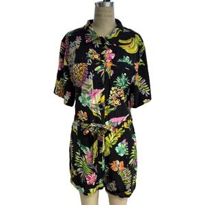 Le Superbe Short Sleeve Romper Tropical Fruit Floral Print Belted Size 12